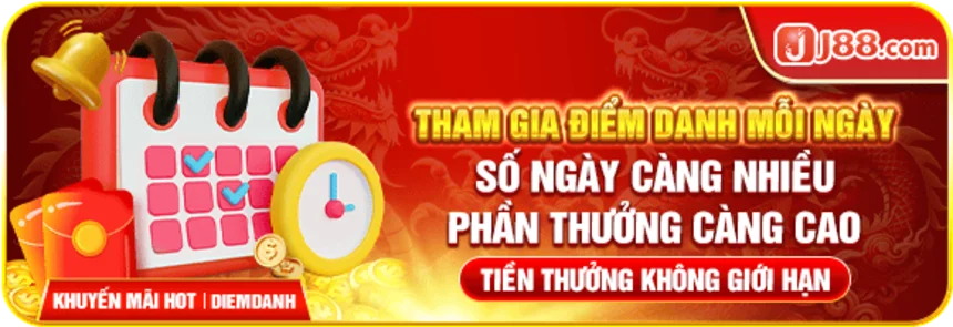  Khuyến mãi J88 - Điểm danh mỗi ngày tiền thưởng không giới hạn